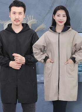 时尚秋冬女长袖加绒围裙防水保暖加厚罩衣外套大人正穿衣工作服男