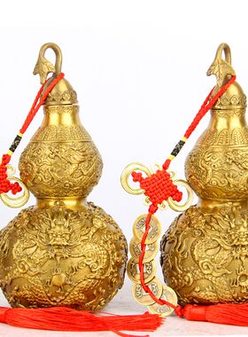 黄铜开口龙纹铜葫芦五龙铜葫芦家居工艺品摆件龙款铜葫芦双龙戏珠