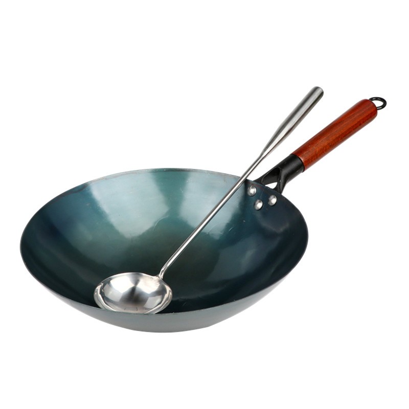 手工锻打铁锅榉木柄炒菜锅家用老式纯铁锅无涂层炒锅家用锅不粘锅