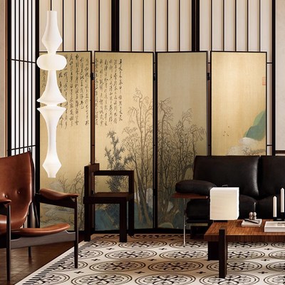 兴福庵感旧图》东方美学新古典屏风折叠可移动客厅茶室背景墙折屏