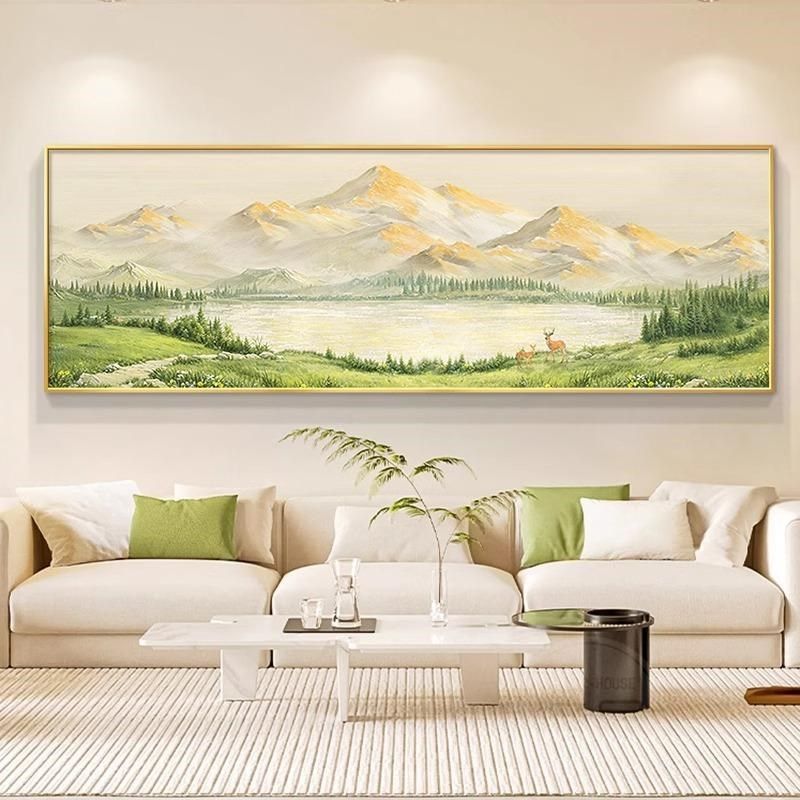 日照金山客厅装饰画奶油风聚宝盆沙发背景墙挂画高级卧室床头壁画