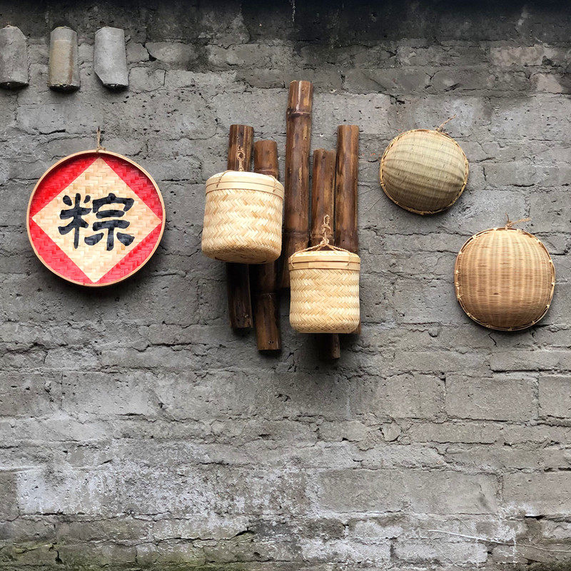 竹编复古怀旧茶文化粽子包装挂饰农家餐厅茶篓竹篓墙饰端午装饰品