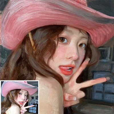 油画定制手绘照片人物代画肖像画宠物挂画来图定做头像成品丙烯画
