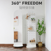 全身落地镜全身镜旋转镜移动女生卧室实木挂钩带挂衣架一体全身镜
