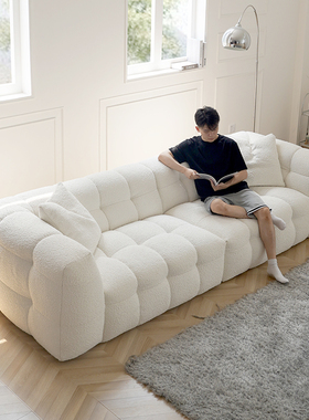 棉花糖沙发boba复古羊羔绒小户型直排侘寂客厅布艺法式奶油风沙发