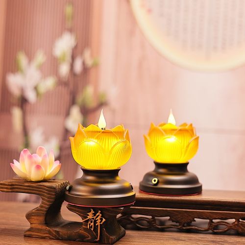 led新款电子充电仿真酥油灯佛供灯莲花黄光佛台家用蜡烛烛台灯盏
