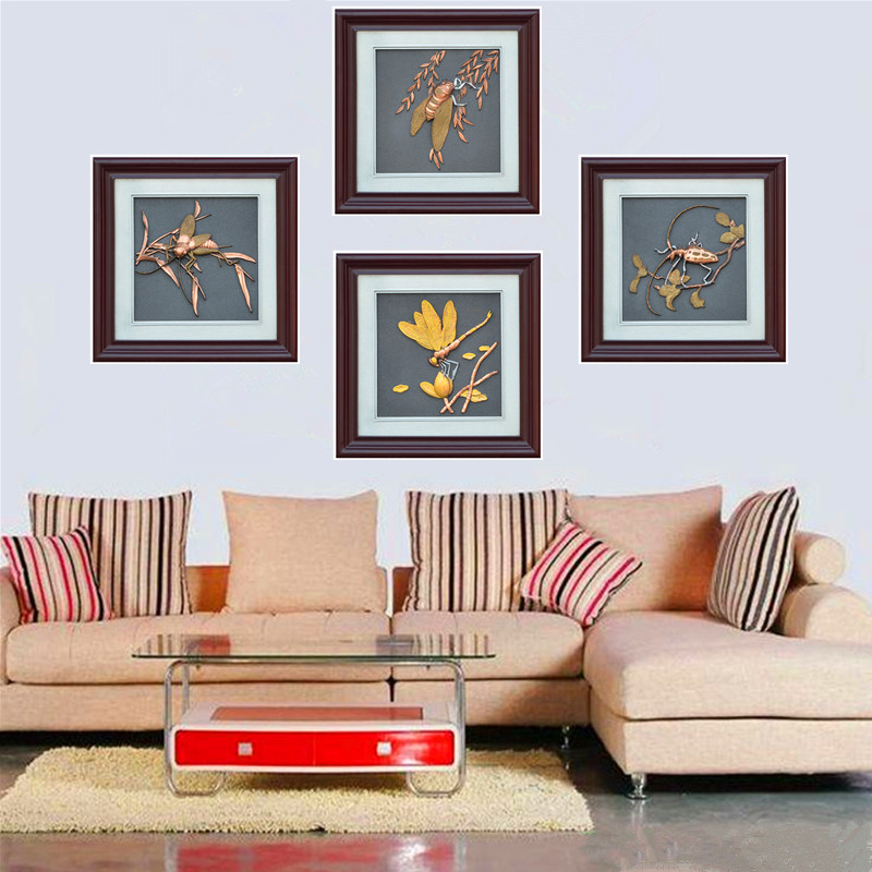 紫铜浮雕简约现代昆虫装饰画书房高级挂画客厅卧室酒店装饰玄关画