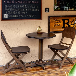 复古实木方桌圆桌子折叠靠背椅客厅阳台小户型家用餐桌咖啡桌茶几