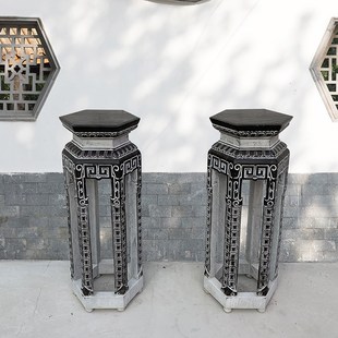 石雕花架中式仿古做旧室内客厅庭院石头摆件方墩盆景青石底座花台