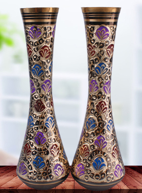 巴基斯坦花瓶现代时尚工艺礼品摆件艺术古典仿古12寸细颈铜花瓶