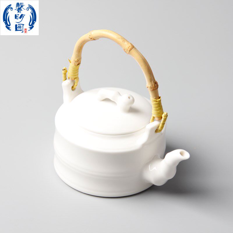 大埔馨明园 白玉瓷手工壶 好出水白瓷骨瓷提梁壶 功夫茶壶 300ml