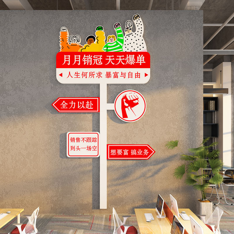 爆单贴纸房产中介门店布置电商公司销售部文化墙面背景办公室装饰