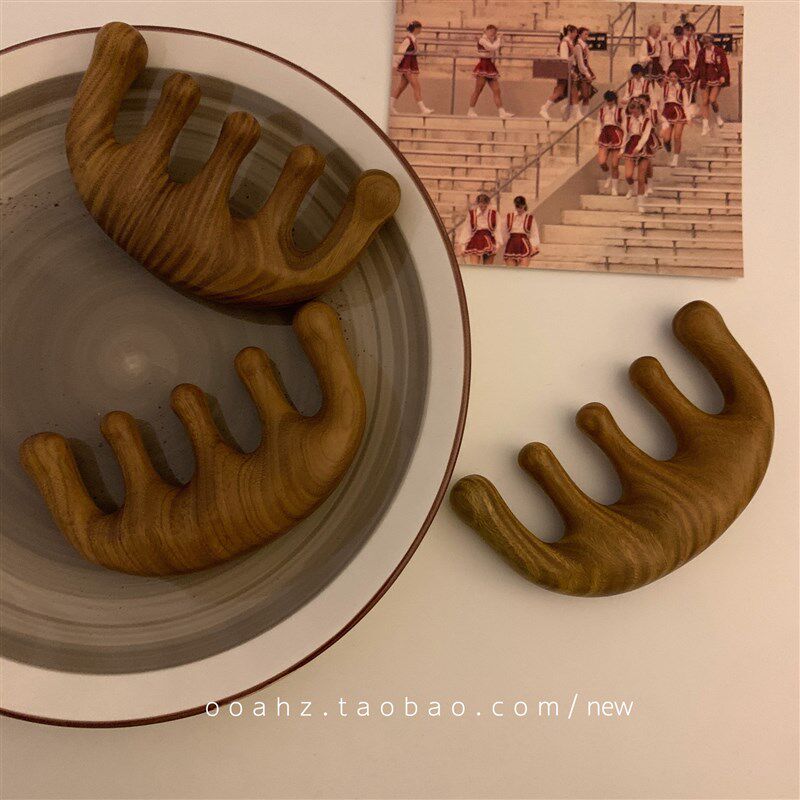 低头族头颈按摩 绿檀经络梳子 圆头大齿天然檀香木头部疏通木梳