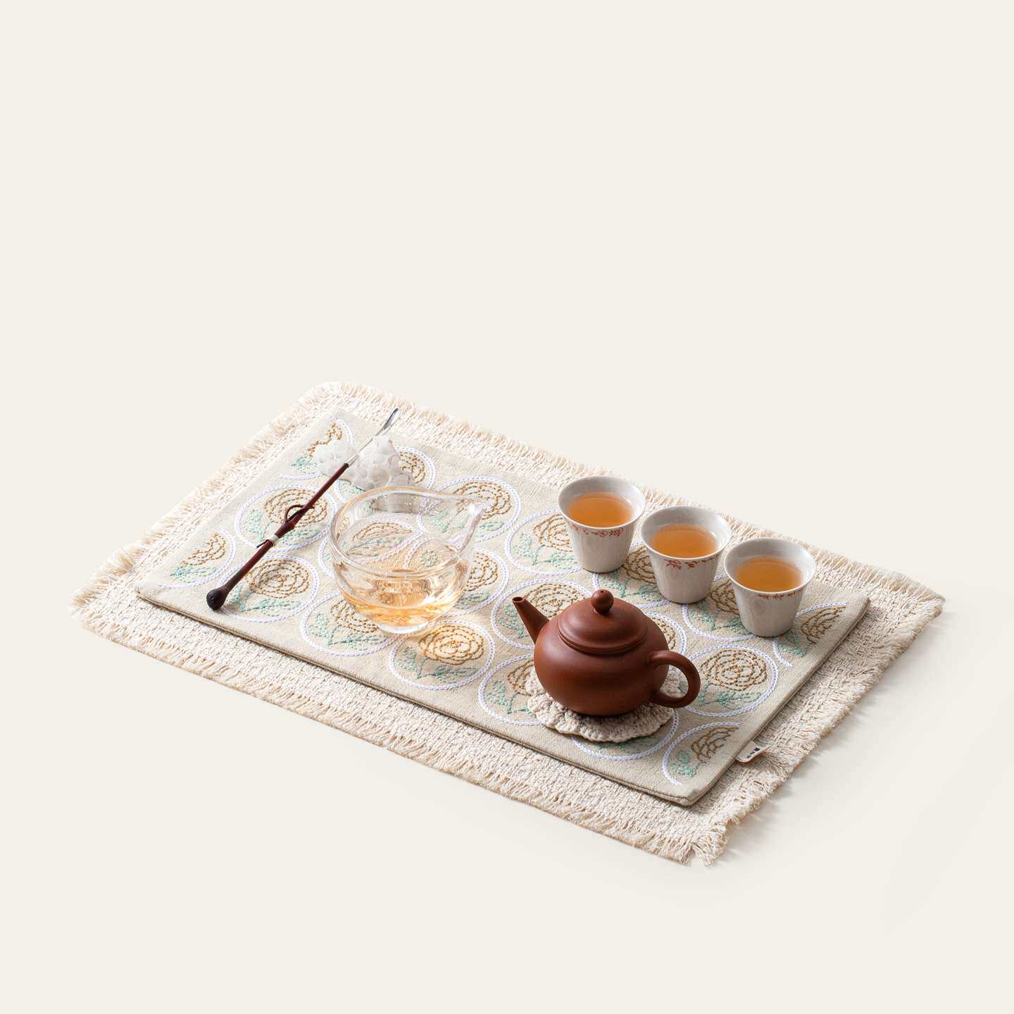 布艺刺绣茶席国风双层干泡茶垫茶道装饰茶桌布茶席桌旗手工布垫子