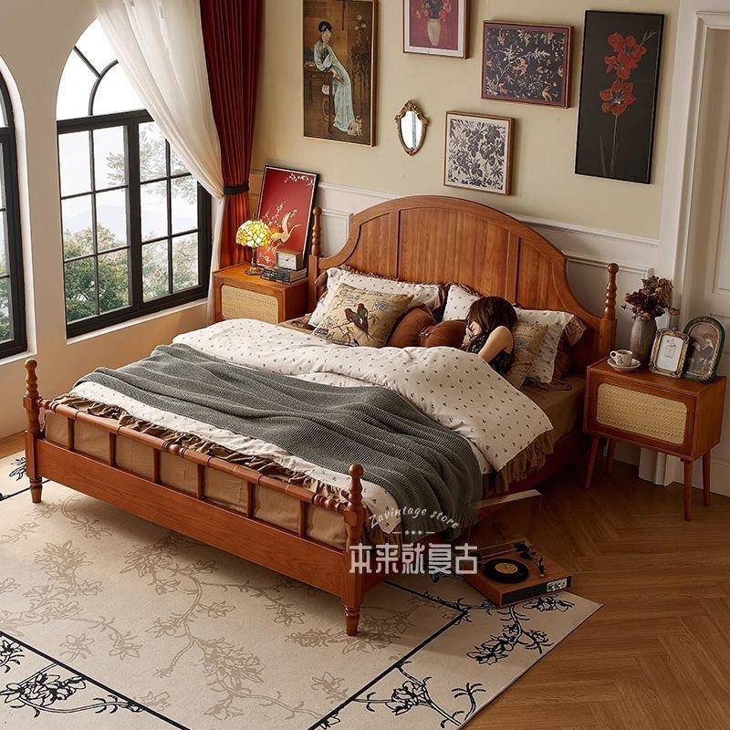 2025年新款南洋轻法式复古双人床1米5卧室家用中古风全实木1米8床