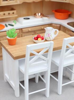 1:12娃娃屋dollhouse微缩家具模型摆件迷你食玩简约餐厅桌椅吧台