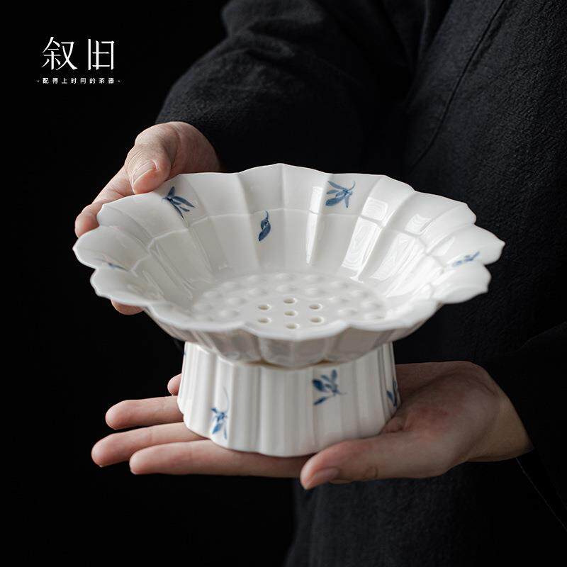 叙旧 手绘蝴蝶兰壶承茶点盘家用创意陶瓷莲蓬沥水果盘干果坚果盆