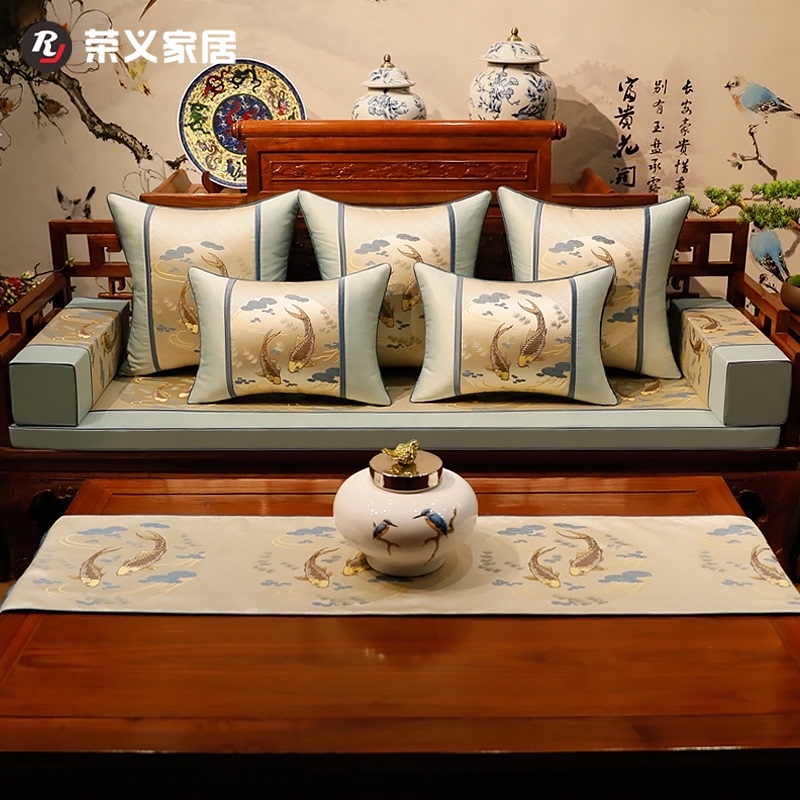新古典中式实木沙发坐垫带靠背红木家具椅垫靠垫罗汉床垫子五件套