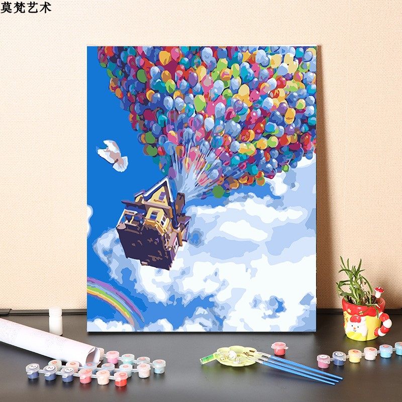 数字油画diy手工填充浪漫美好热气球手绘消磨时间画画涂色油彩画