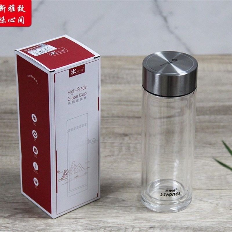 水中神双层玻璃杯高硼硅玻璃水杯茶水分离泡茶杯商务休闲杯车载杯