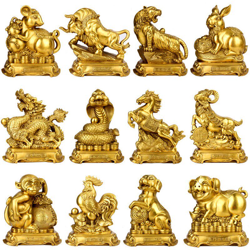 铜十二生肖摆件全套新款莲花鼠牛虎兔龙蛇马羊猴鸡狗猪桌面装饰品,家居饰品,装饰摆件,淘宝优惠券,粉丝福利购,淘宝优惠卷