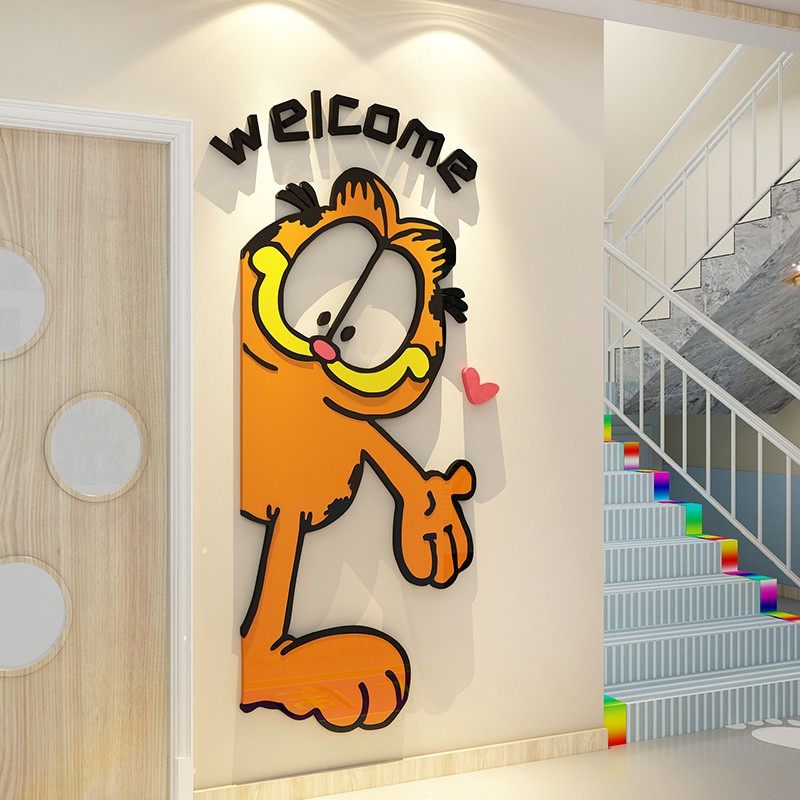 加菲猫门贴纸幼儿园楼电梯门墙面装饰品环创主题欢迎儿童房间布置