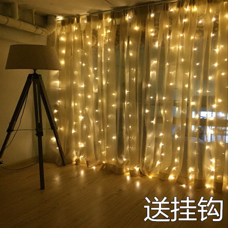 led彩灯闪灯串灯少女心房间装饰主播背景卧室挂灯星星窗帘瀑布灯