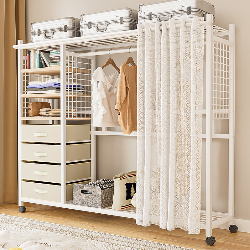 出租房屋简易组装卧室家用小户型全钢架一体折叠衣柜新款结实耐用