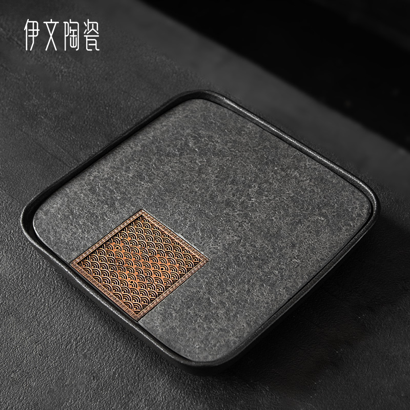 天然乌金石茶盘家用客厅储水小茶台公室茶具托盘石头茶海干泡台