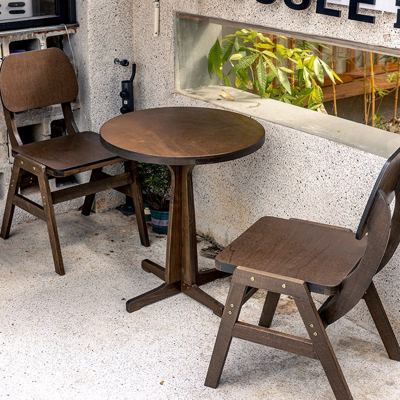 复古实木方桌圆桌子靠背椅组合客厅阳台小户型家用餐桌咖啡桌茶几
