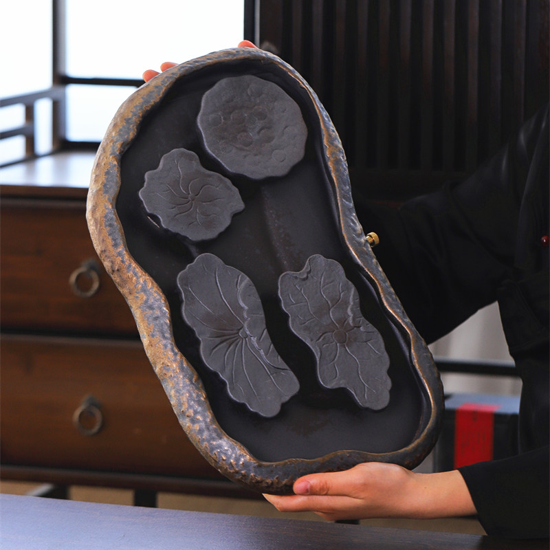 粗陶家用储水茶盘陶瓷功夫茶具茶海干泡台排水中式茶具茶壶小托盘