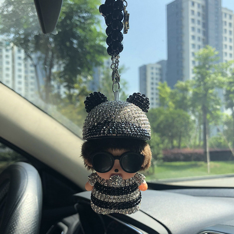 汽车挂件车内吊饰女可爱卡通挂饰高档水晶吊坠车载蒙奇奇装饰品潮