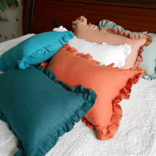 欧式腰枕套100%亚麻荷叶边客厅沙发靠垫抑菌抱枕套30X50 50X75CM