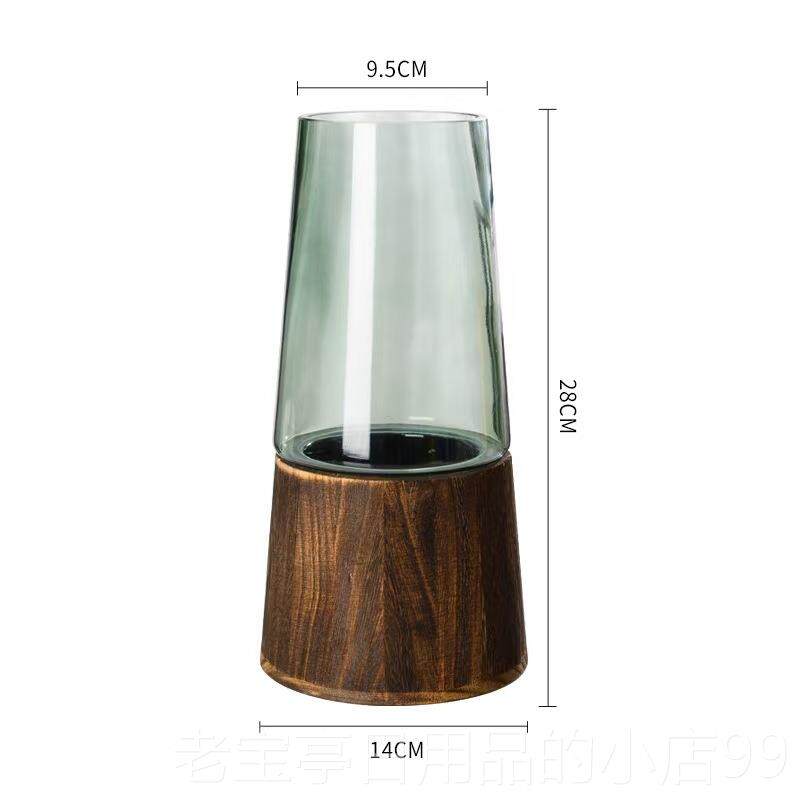 正品大号木简约托玻璃花瓶方缸色花摆件原客厅餐桌银柳插花装饰瓶