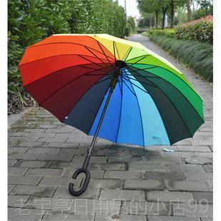 正品 意24骨自动超大彩虹伞g免持16骨雨伞抗风双晴人长柄伞定创loo