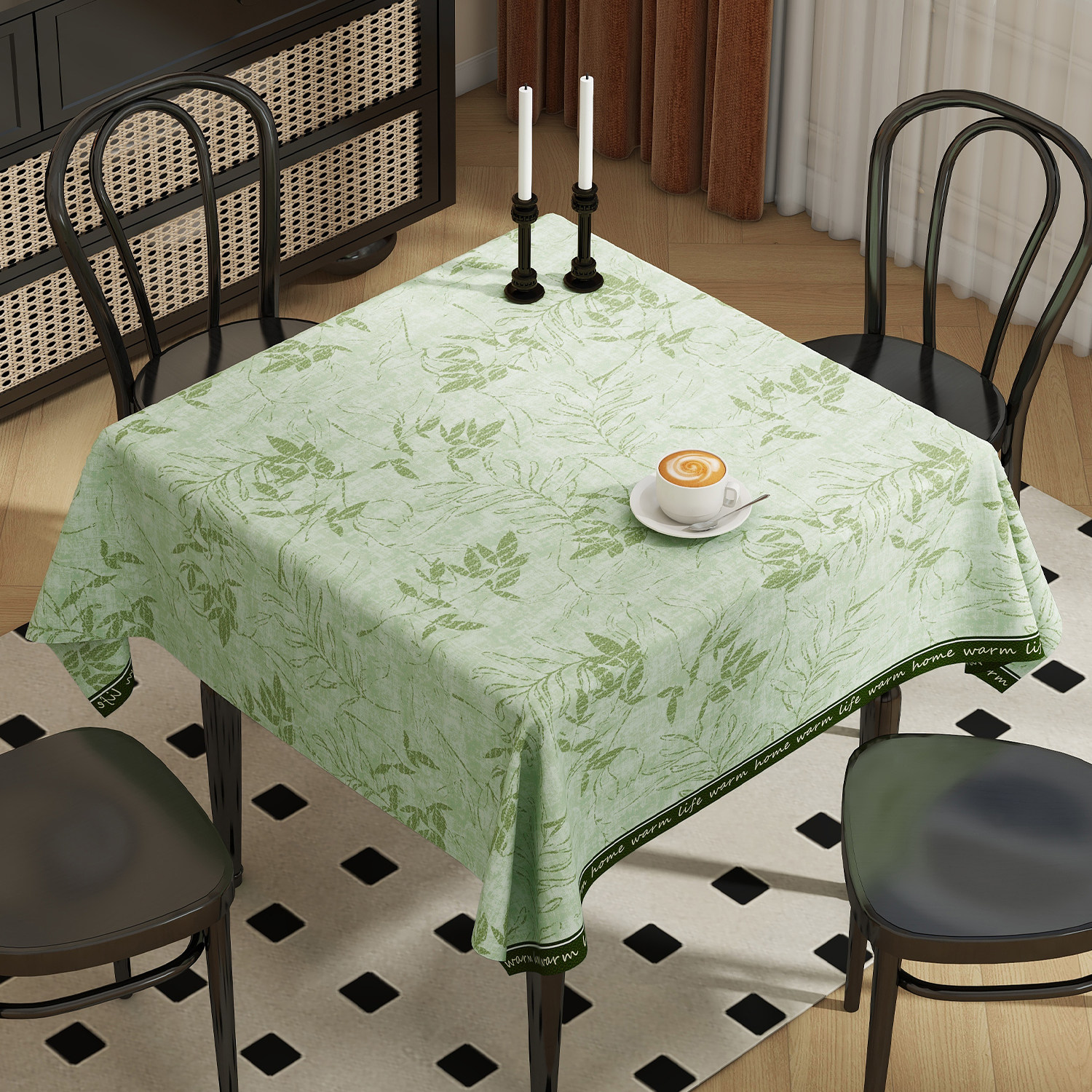 2025新款绿色桌布防水防油免洗家用正方形茶几餐桌桌垫四方桌盖布,居家布艺,桌布,淘宝优惠券,粉丝福利购,淘宝优惠卷