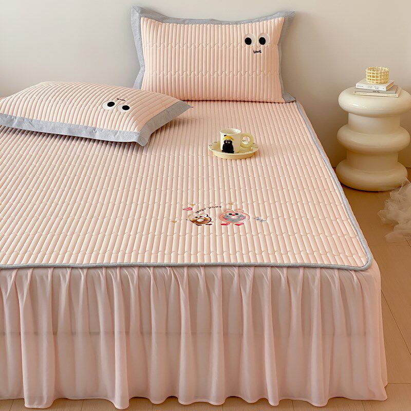 乳胶凉席三件套夏季可水洗冰丝席子刺绣床裙款折叠式床笠空调软席,床上用品,乳胶席,淘宝优惠券,粉丝福利购,淘宝优惠卷