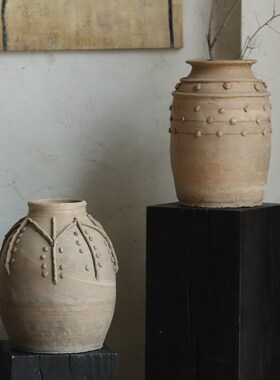 侘寂风花瓶摆件仿古手工土陶罐子软装饰品陶罐干花器民宿装饰陶罐