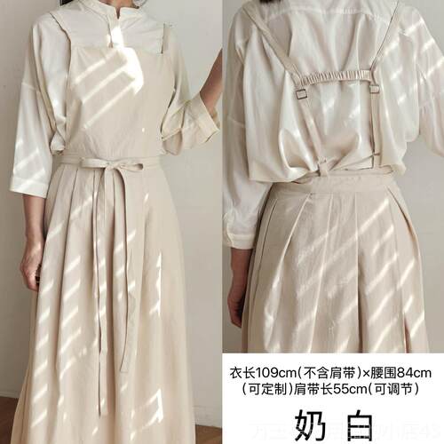 高档防水室围裙日式古森系画衣花艺百裙纯棉覆麻文褶艺工作服定制