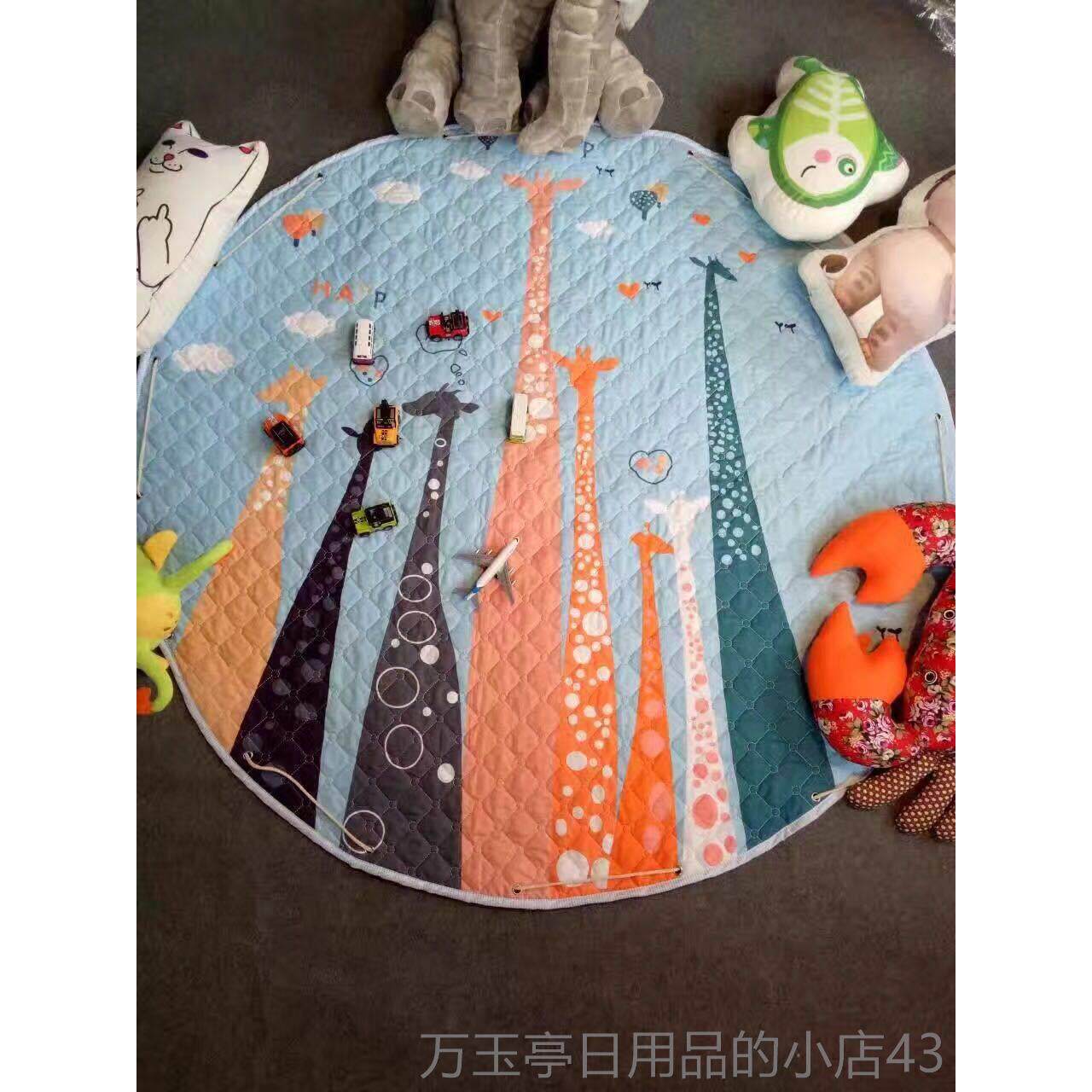 高档in玩s爬戏行垫加厚圆形宝宝厅儿童游毯婴儿地客毯具收纳袋可