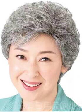 高档中老年假发女士奶花白短发老全头套白色全发老真太太光头人奶