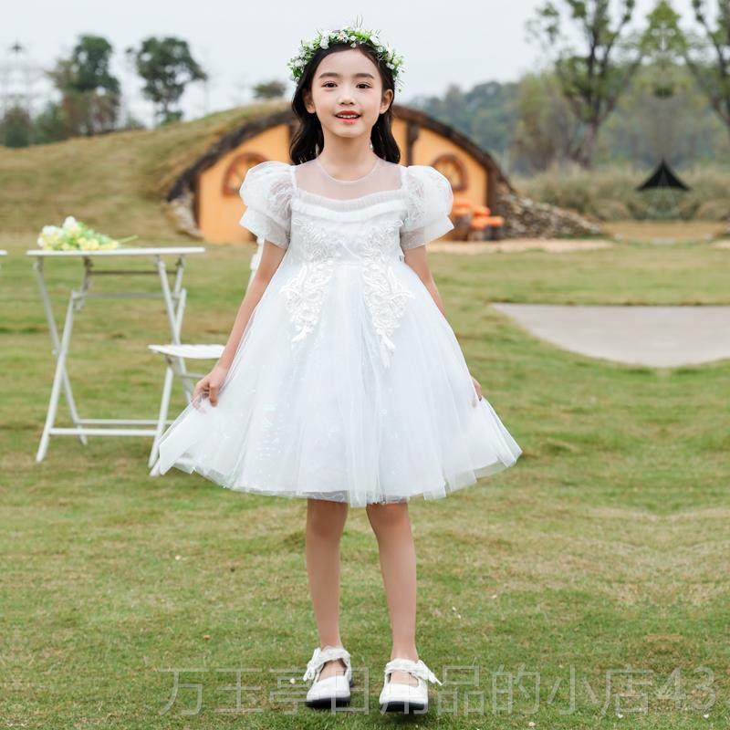 高档把未点来亮儿舞蹈演服出服六一儿童节白色蓬蓬裙合唱女幼园小