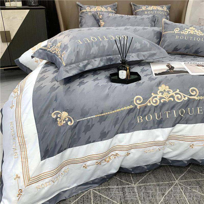 正品轻奢风约贡提花纯棉四件套简套刺绣全缎棉被床笠欧式冰丝床上