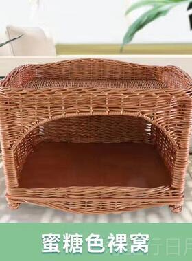 正品编猫屋猫窝房子别猫床手工编织墅狗猫笼子四藤通用猫睡季觉窝