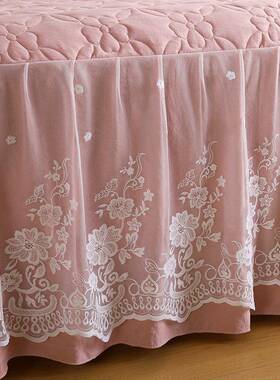 色夹厚床裙单件Axpg24933类夹棉蕾丝边床罩床套垫三件护套纯防滑