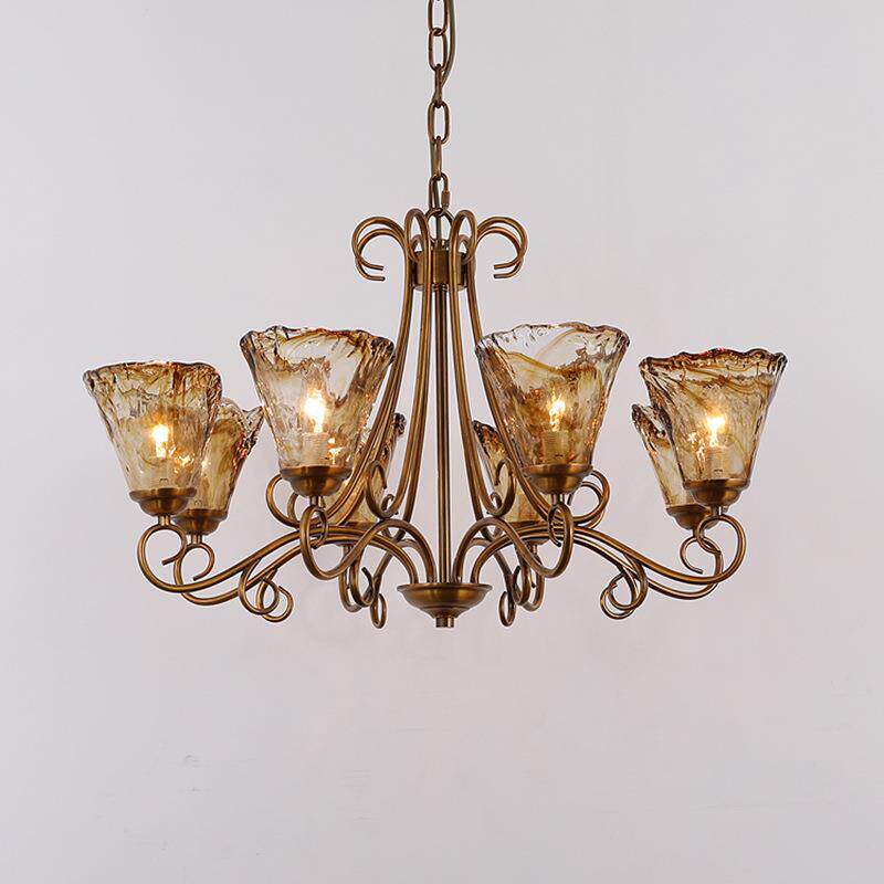 美式全铜简枝型约乡村客厅墅灯复古法式别餐玻灯具璃厅吊灯
