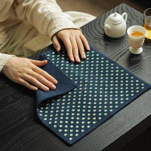 弥言手茶工刺绣加热厚仕女图—干泡配茶席茶道件桌隔棉麻布垫桌旗