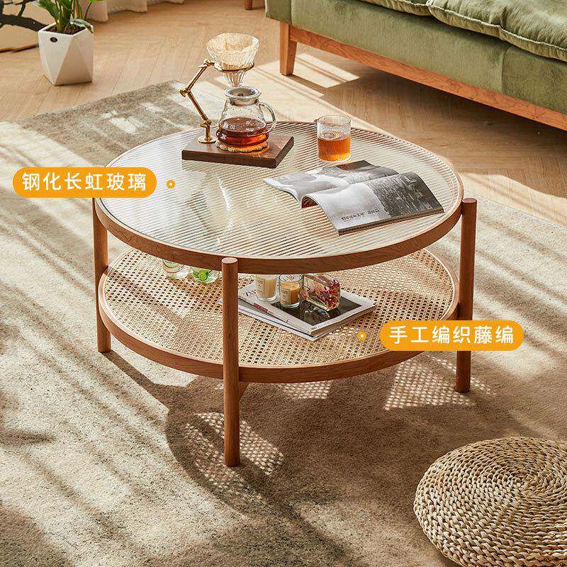 实木几樱木桃现代小户型小尺寸日暮茶几形岩茶板圆简约茶几桌客厅