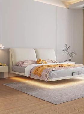 大象耳朵悬浮床感应奶灯现网代简约主卧大双床红BGH人油风极简皮