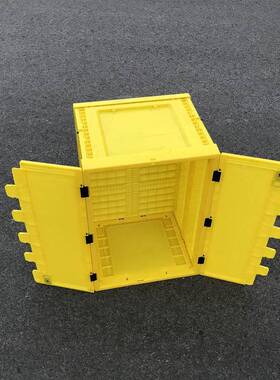 如顺塑业产黄色带盖塑料折叠箱60-3生40LWL可拆0叠胶周转收纳塑箱